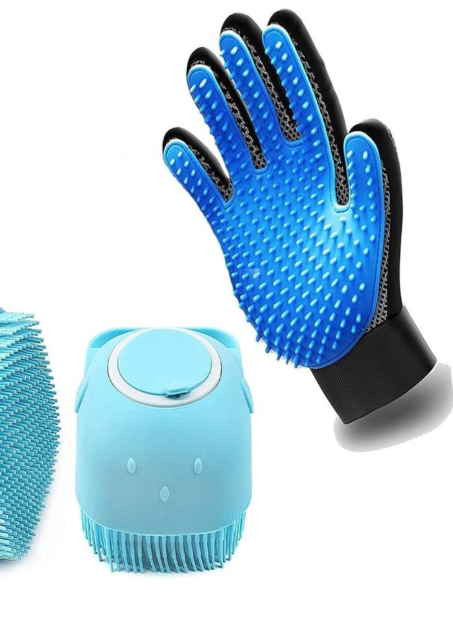 Red Champion Pet Grooming Kit Silicone Deshedding Glove and Shampoo Dispenser Bath Brush for Dogs and Cats